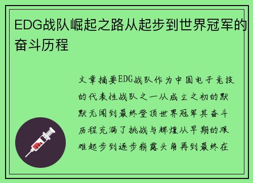 EDG战队崛起之路从起步到世界冠军的奋斗历程